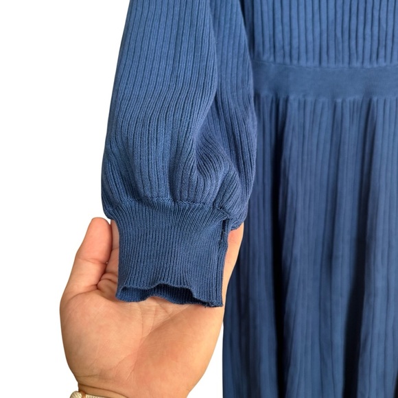 NWT Amazon Agseem Blue Long Sleeve Ribbed Knit Maxi Dress 100% Viscose - Picture 3 of 13